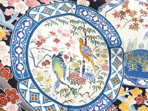 アンティーク　作家物　絵皿に花鳥模様留袖(比翼付き)